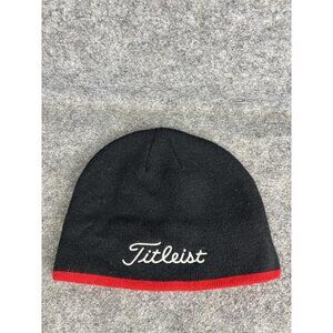 Titleist Hat Beanie Fitted Black Red Knit Golf Winter Mesh Lined Thermal Mens